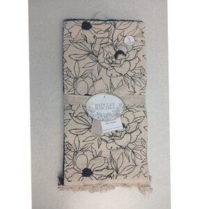 3 Set Matching Badgley Mischka Floral Kitchen Towels 100% Cotton Cream Blk NEW